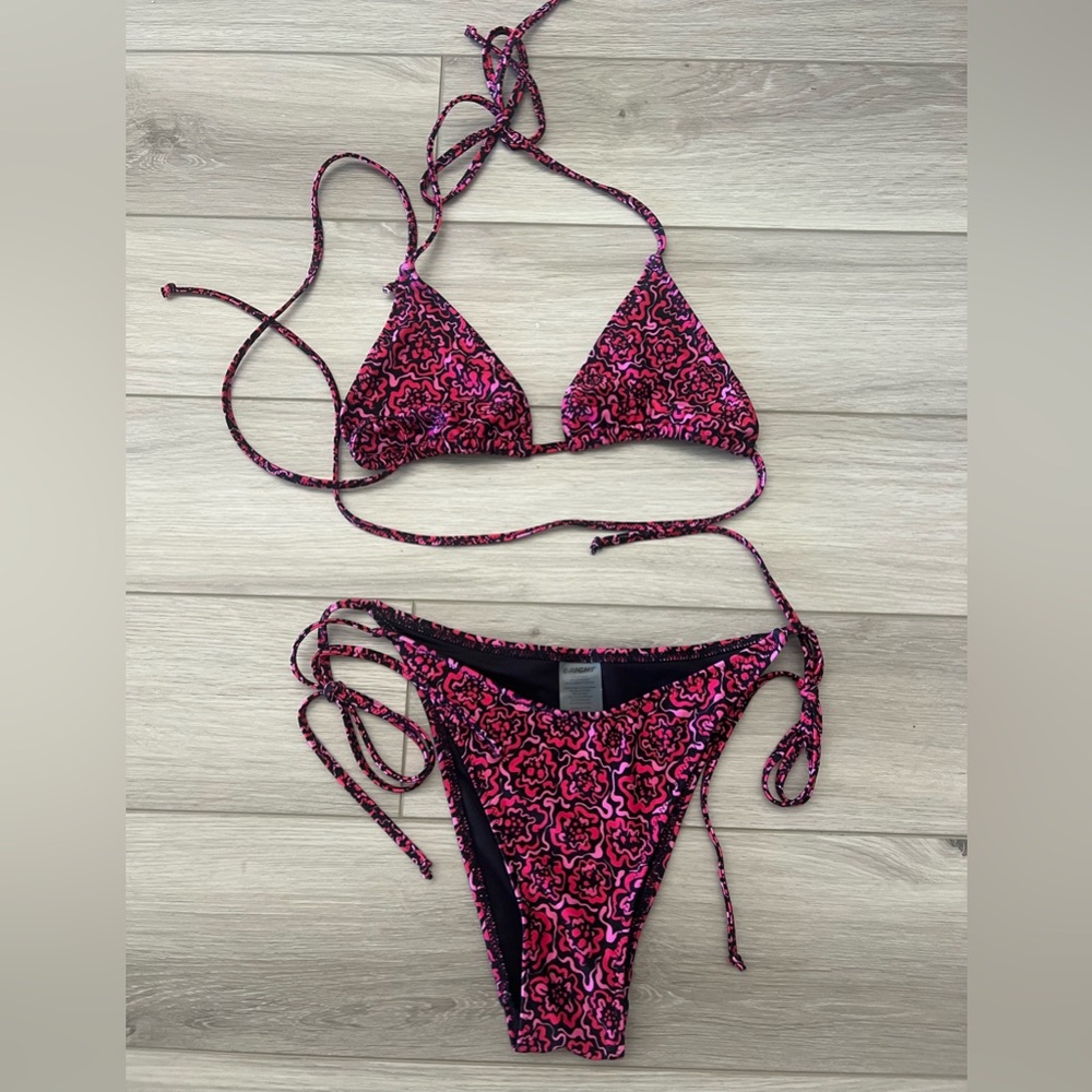 Bright Swimwear Pink and Black Floral Bikini Set